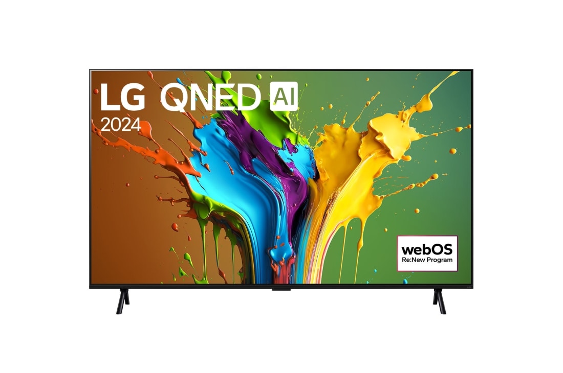 LG 98 in?ni LG QNED89T6A 4K Smart TV 2024, Prikaz spreda ure?aja LG QNED TV, QNED89 sa tekstom LG QNED, 2024 i logoom webOS Re:New Program na ekranu, 98QNED89T6A