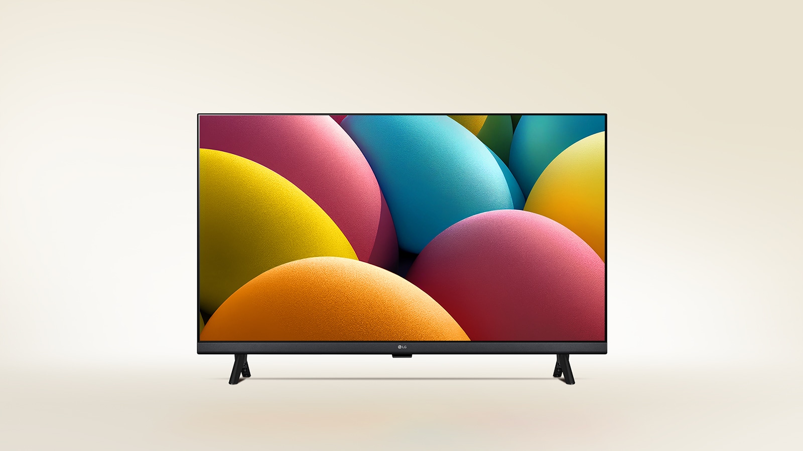 Zaobljena grafika narand?aste, ?ute, roze i plave boje na ure?aju LG HD TV.