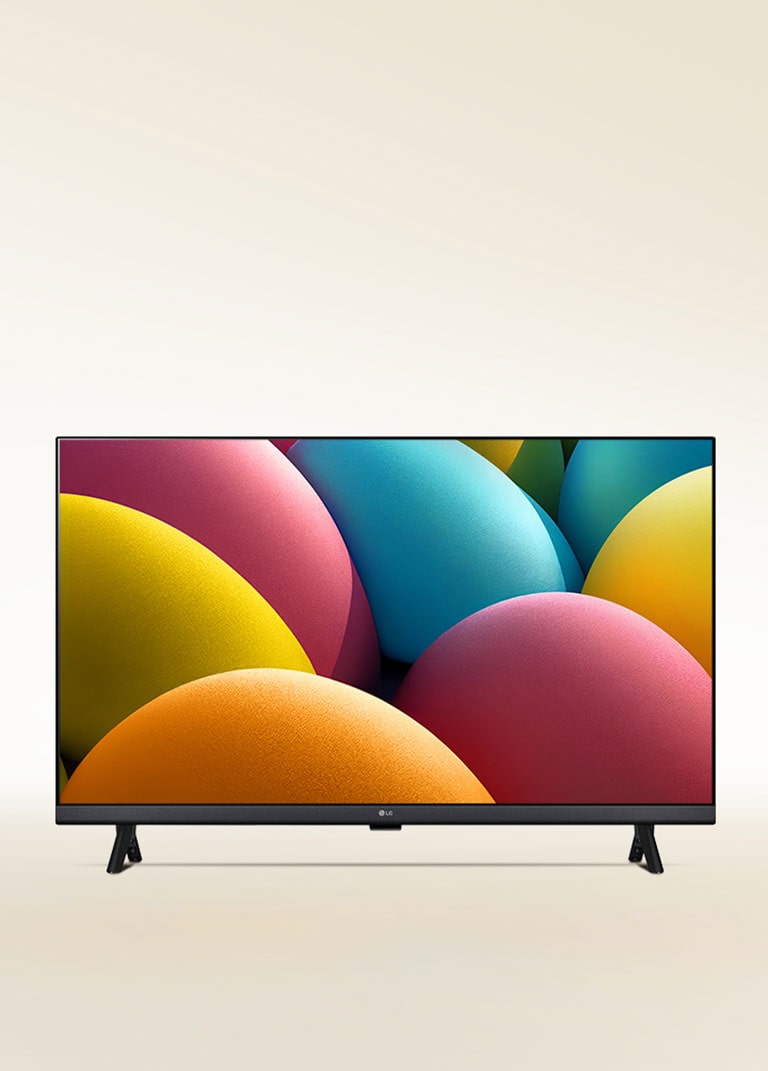 Zaobljena grafika narand?aste, ?ute, roze i plave boje na ure?aju LG HD TV.