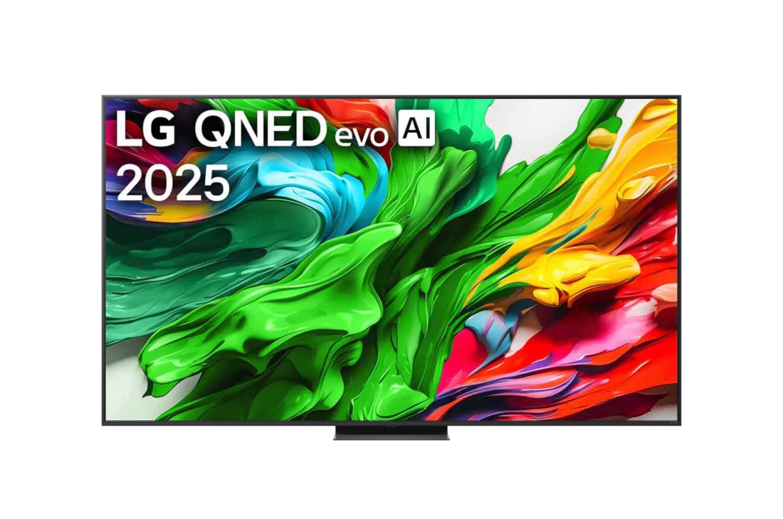 LG 86-in?ni LG QNED evo AI QNED86 4K Smart televizor 2025, Prikaz sa prednje strane LG QNED evo TV-a, sa logotipom LG QNED evo Al u gornjem sredi?njem delu. LG QNED evo TV prikazuje ?arene teksture poput boja koje se spajaju., 86QNED86A3A