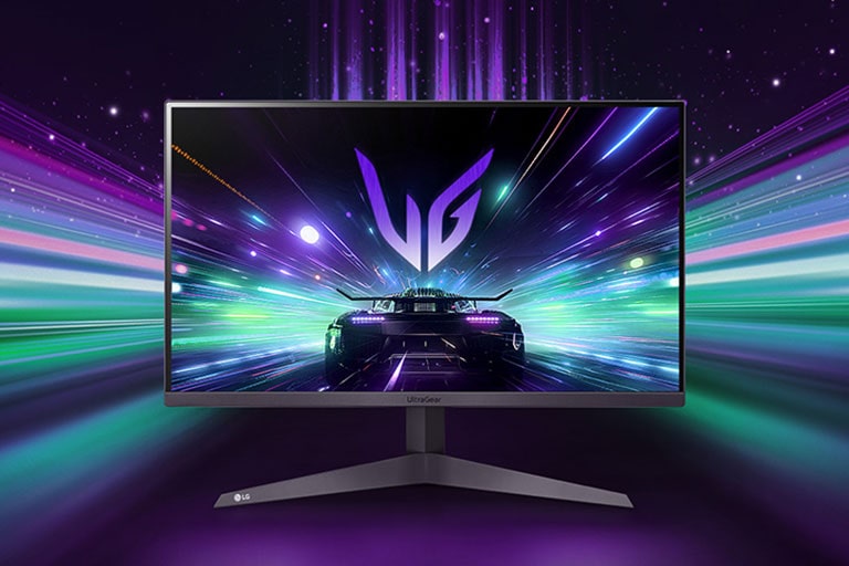 Slika trka?kog automobila koji juri brzinom svetlosti unutar UltraGear monitora.