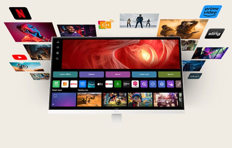 Фото, демонстрирующее разнообразный контент в webOS.