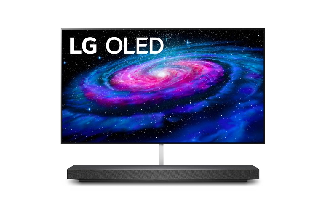 LG OLED телевизор 65'' LG OLED65WX9LA, вид спереди с изображением на экране, OLED65WX9LA