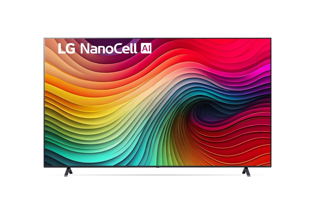 LG Телевизор NanoCell AI NANO80 4K Smart TV 86'' LG 86NANO80, Вид спереди на телевизор LG NanoCell, NANO80 с текстом ?LG NanoCell?, ?2024? и логотипом webOS Re:New Program на экране., 86NANO80T6A