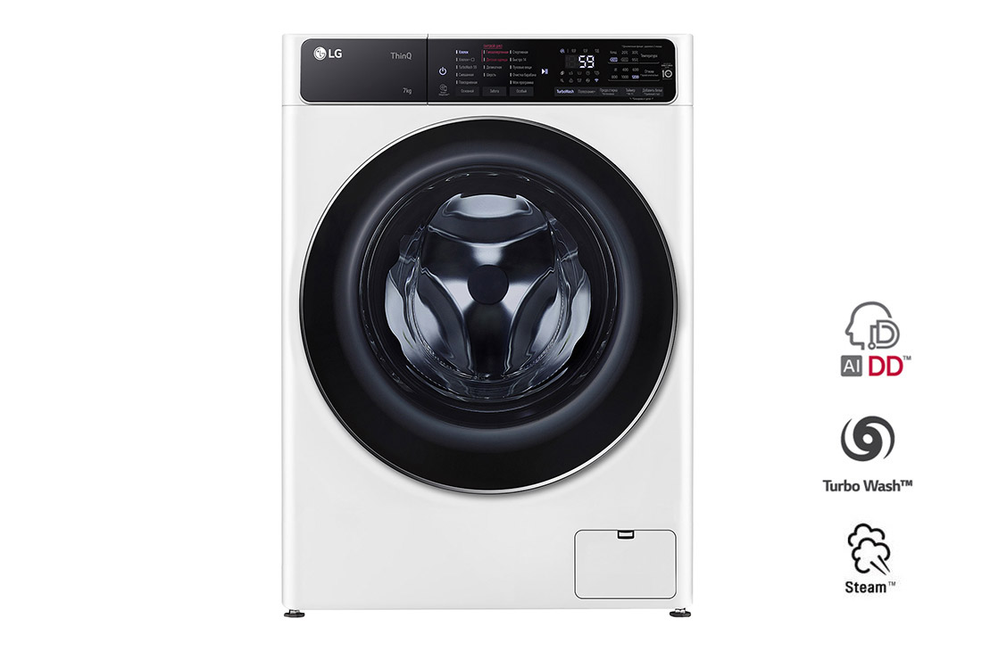 LG Стиральная машина узкая LG F2T9HS9W с паром, технология AI DD, 7 кг, F2T9HS9W