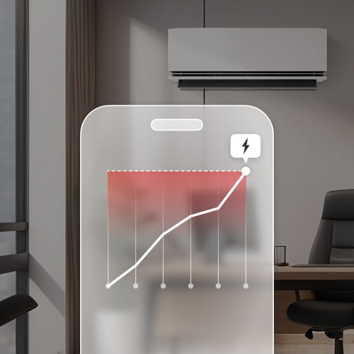 Klimatizácia LG so Správcom kW posiela vystrahy cez aplikáciu LG ThinQ pri dosiahnutí limitu max. pou?ívate?ského vykonu.
