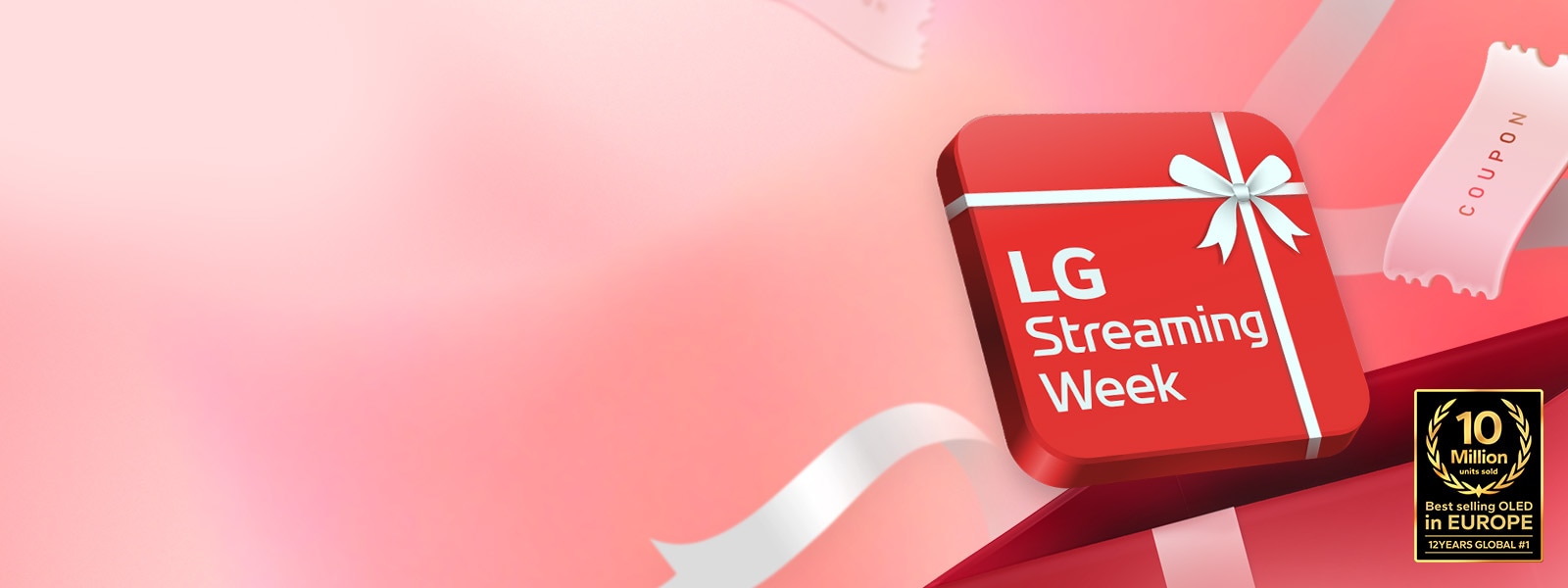 Je umiestneny ?erveny rám?ek s textom ?LG Streaming Week“.