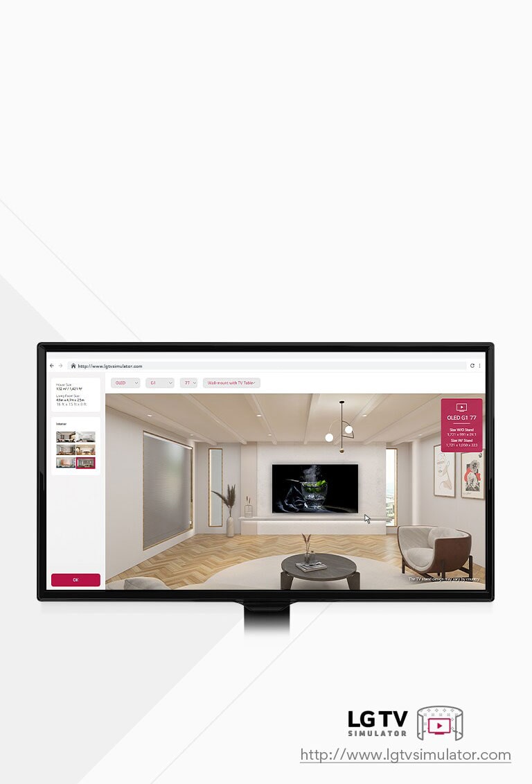 Toto je vysvet?ujúci obrázok simulátora, ktory umo?ňuje umiestni? v?etky modely televízorov LG do virtuálneho priestoru.
