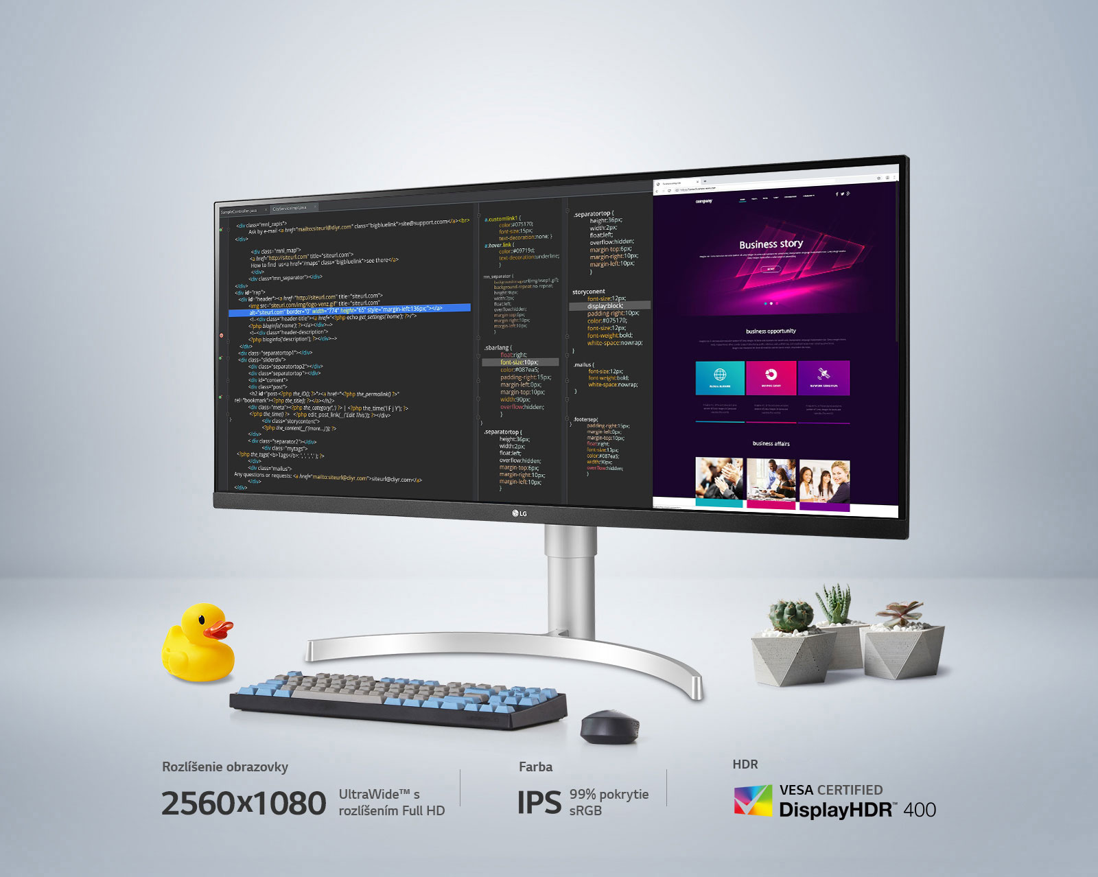 V???í displej, v???ia kreativita – vyu?ite naplno obrazovku UltraWide? s rozlí?ením Full HD 2560 x 1080, technológiou IPS, 99 % pokrytím priestoru farieb sRGB a podporou formátu HDR10.