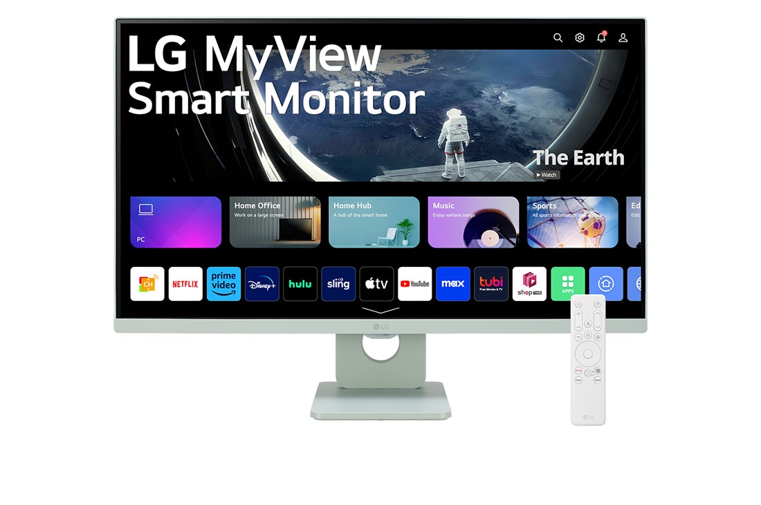 LG 27-palcovy Smart Monitor IPS LG MyView s rozlí?ením Full HD a systémom webOS, poh?ad spredu s dia?kovym ovládaním, 27SR50F-G
