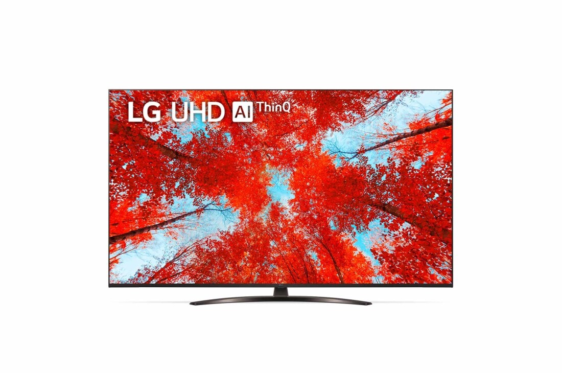 LG 55'' LG UHD TV, webOS Smart TV, Poh?ad spredu na televízor LG s rozlí?ením UHD s ilustra?nym obrázkom a logom produktu, 55UQ91003LA