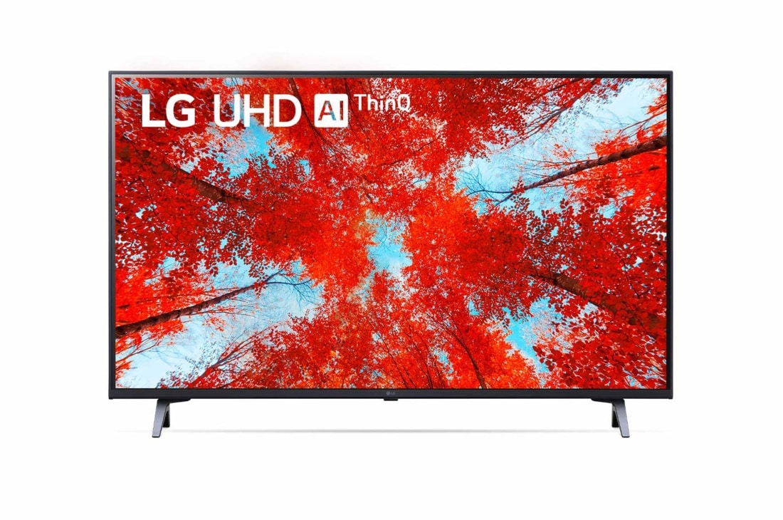 LG 43'' LG UHD TV, webOS Smart TV, Poh?ad spredu na televízor LG s rozlí?ením UHD s ilustra?nym obrázkom a logom produktu, 43UQ90003LA
