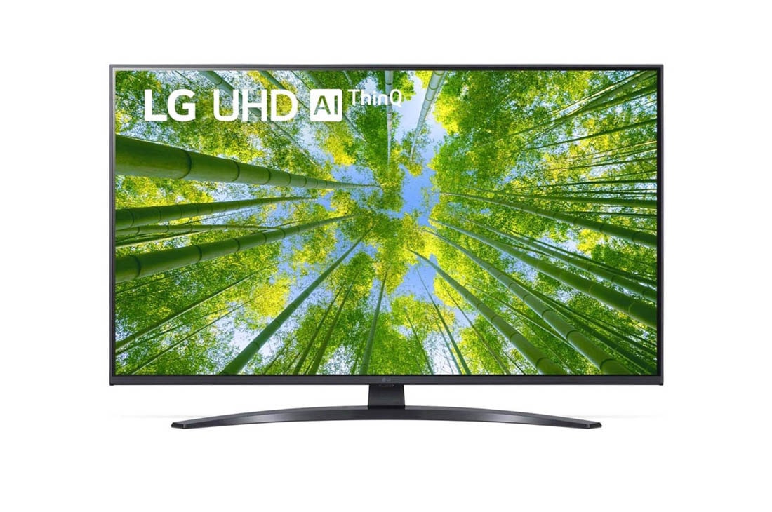 LG 43'' LG UHD TV, webOS Smart TV, Poh?ad spredu na televízor LG s rozlí?ením UHD s ilustra?nym obrázkom a logom produktu, 43UQ81003LB