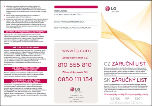 Vzor záru?ného listu LG Electronics CZ, s. r. o.: