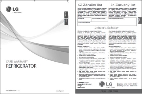 Vzor záru?ného listu LG Electronics CZ, s. r. o.: