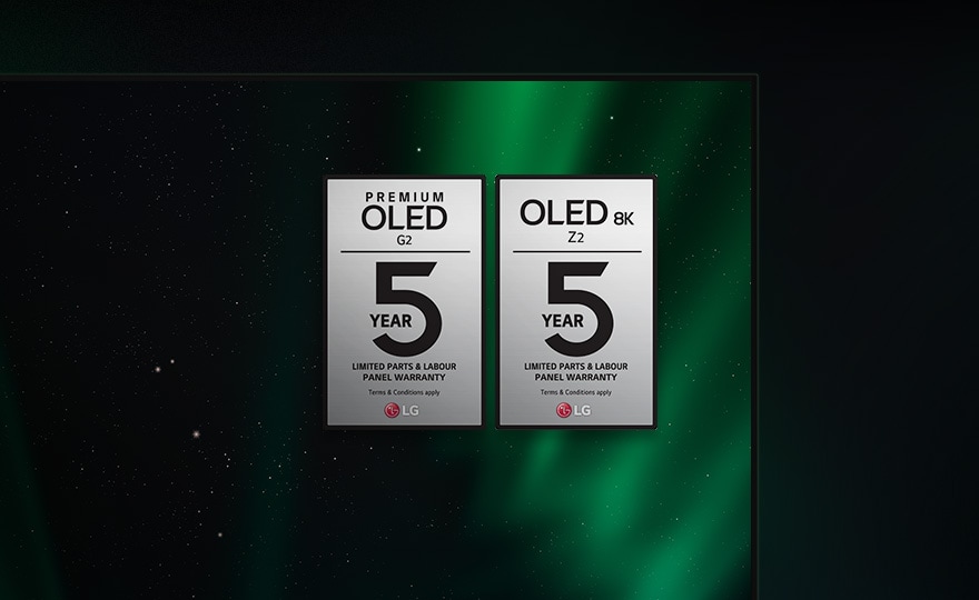 Na obrazovke OLED televízora LG sú zobrazené logá záruk na modely Z2 a G2.