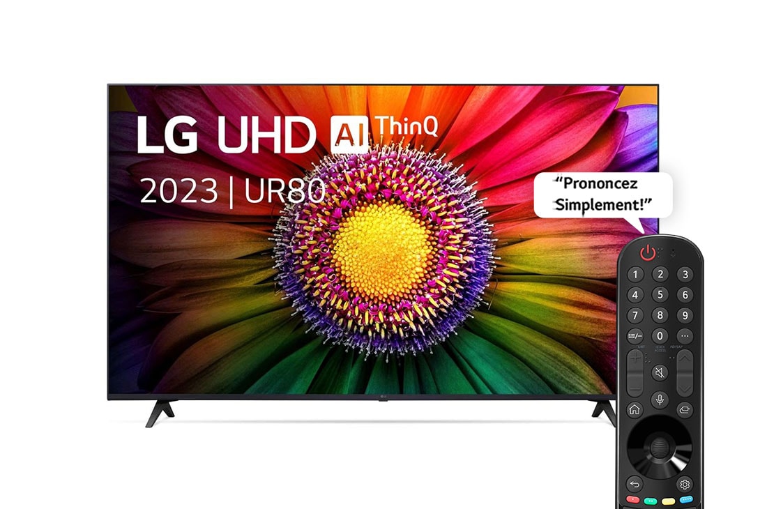 LG UHD UR80 65'' 4K Smart TV 2023, Vue avant du téléviseur UHD de LG, 65UR80006LJ