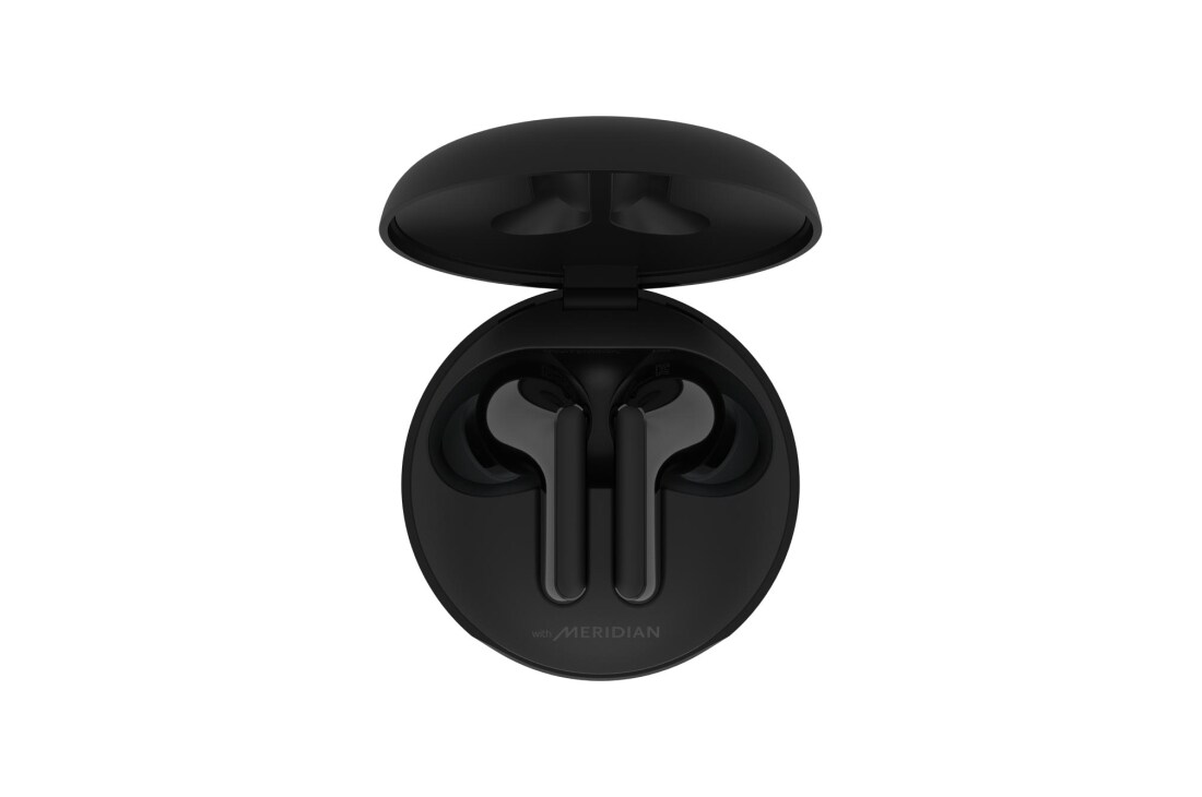 LG TONE Free FN4, A top view of a cradle opened up and two earbuds inside it, FN4