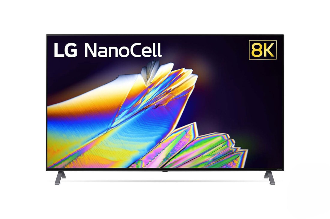 LG Телев?зор LG NanoCell 65NANO956NA з технолог??ю Real 8K та штучним ?нтелектом ThinQ, вид спереду ?з заливним зображенням та логотипом, 65NANO956NA