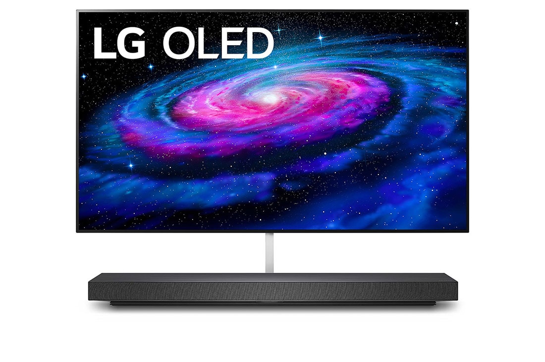 LG Телев?зор LG OLED OLED65WX з самоп?дсв?чуваними п?кселями та штучним ?нтелектом ThinQ, Вид спереду з показаним зображенням, OLED65WX9LA