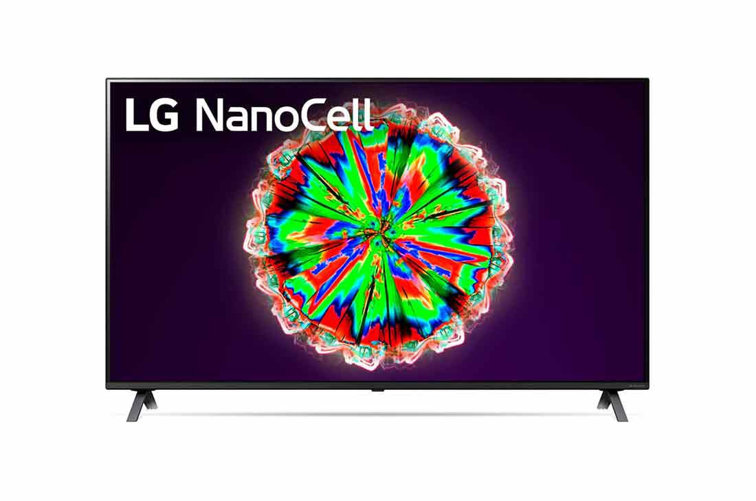 LG Телев?зор LG NanoCell 55NANO806NA з технолог??ю Real 4K та штучним ?нтелектом ThinQ, front view with infill image and logo, 55NANO806NA