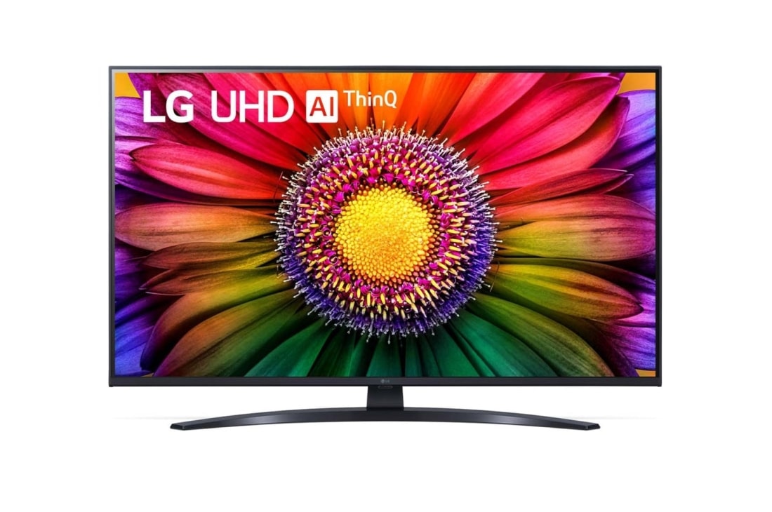 LG Телев?зор LG UHD UR81 | 43 дюйми | 4K | 2023, Вид спереду телев?зора LG UHD, 43UR81006LJ