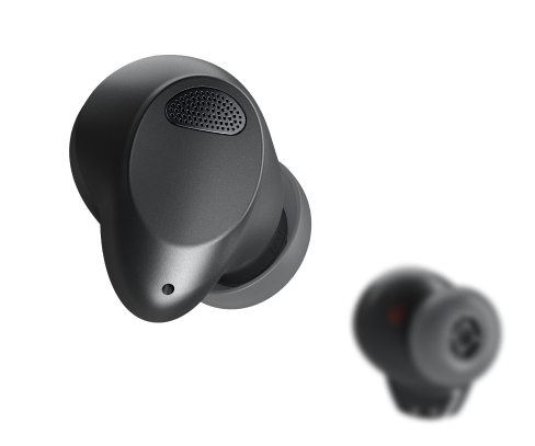 Close view of LG Dolby Atmos?-enabled wireless earbud