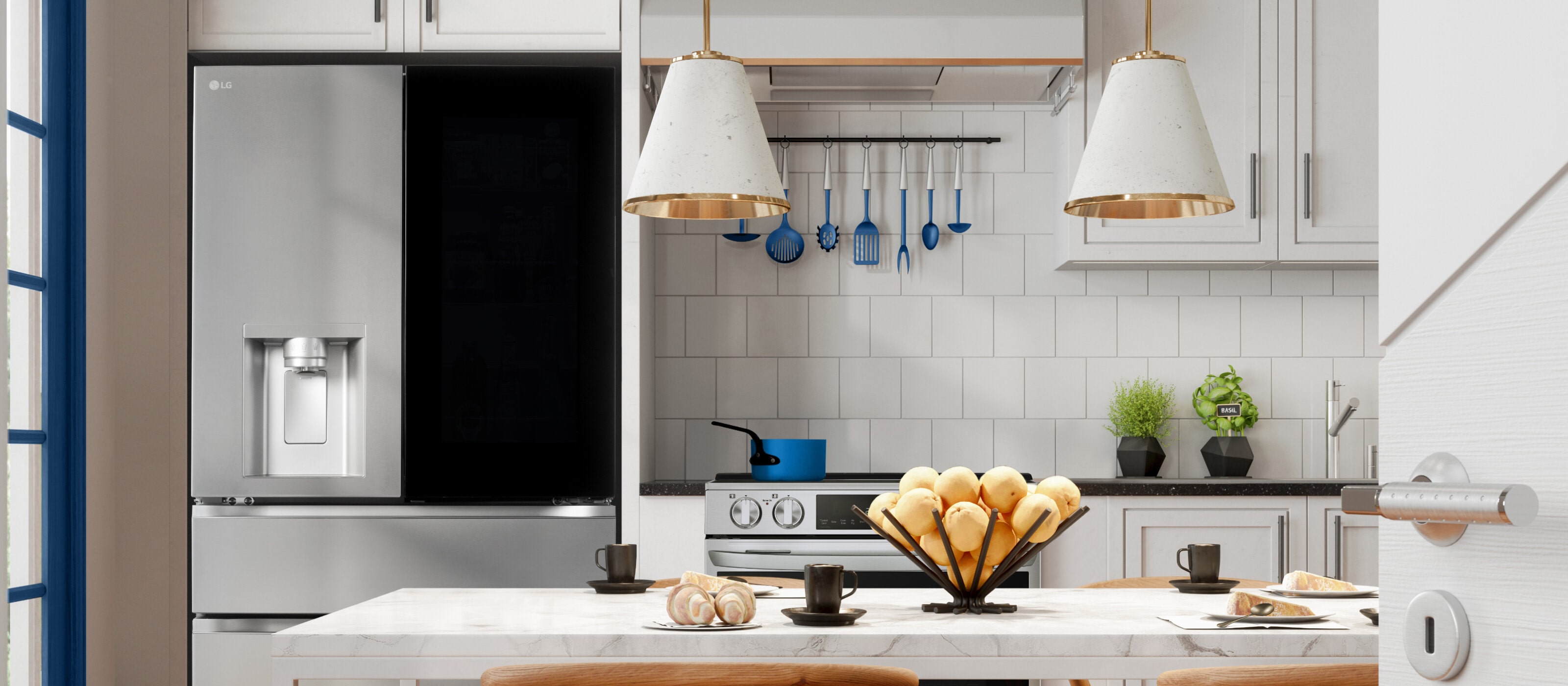 LG InstaView? MyColor? Refrigerator view in elegant kitchen
