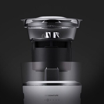 Image of the LG SIGNATURE Air Purifier showing the removable water bucket.