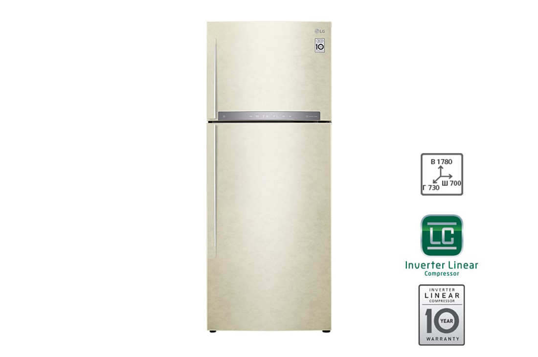 LG Hajm 438 l |  Yuqori muzlatgich kamerali LG sovutgich | Qaymoq rang | HygieneFresh+? | Linear Inverter Compressor, GC-H502HEHZ, GC-H502HEHZ