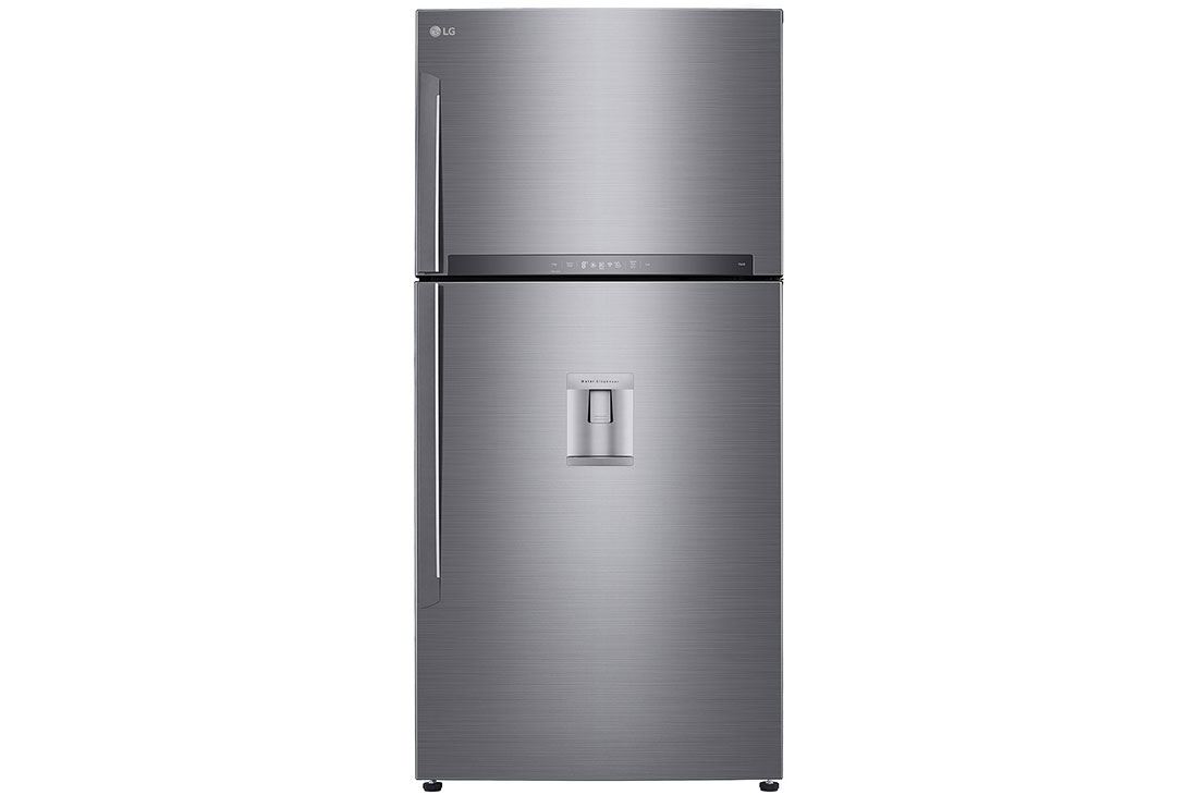 LG Hajm 592 l |  Yuqori muzlatgich kamerali LG sovutgich | Kulrang | Suv dispenseri | Linear Inverter Compressor, front reivew, GR-F802HMHU