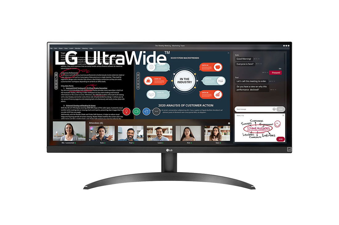 LG 29-дюймовый монитор UltraWide? Full HD IPS с соотношением сторон 21: 9 и AMD FreeSync ?, 29WP500-B front view , 29WP500-B