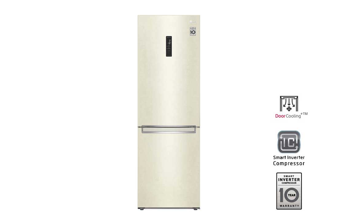 LG Объем 341 л | Холодильник LG с нижней морозильной камерой | Бежевый | DoorCooling+? | Smart Inverter Compressor, GC-B459SEUM, GC-B459SEUM