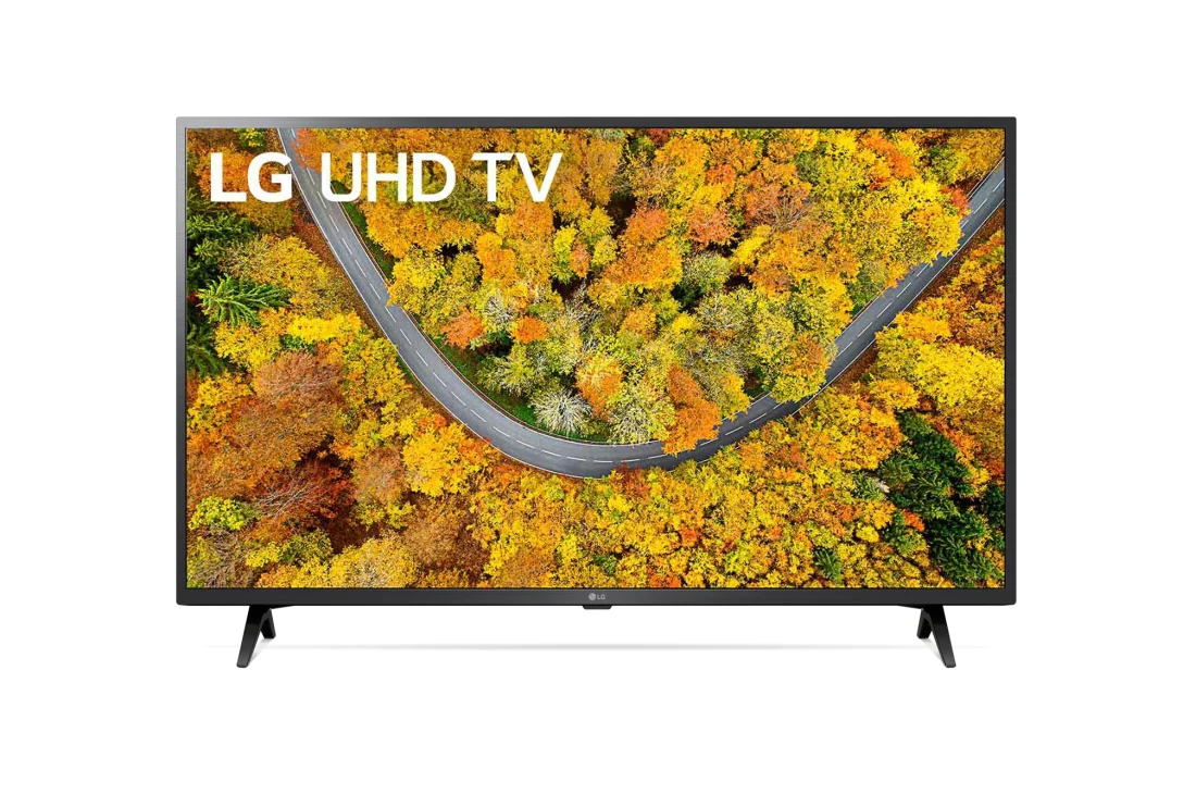 LG UP76 43'' 4K Smart UHD телевизор, вид спереди с изображением на экране, 43UP76006LC