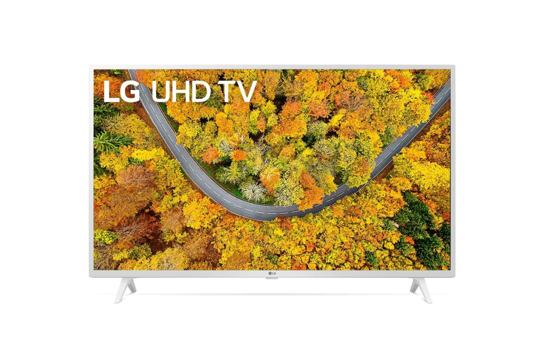 LG UP76 43'' 4K Smart UHD телевизор, вид спереди с изображением на экране, 43UP76906LE