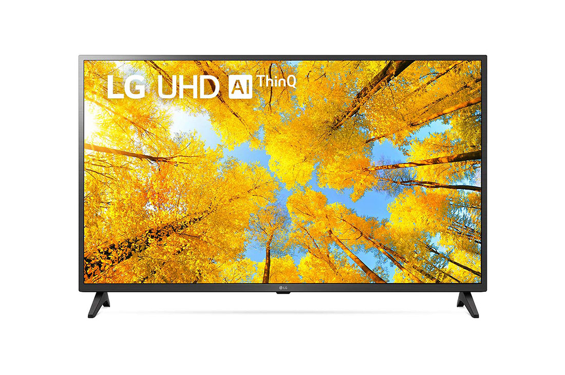 LG Телевизор UHD 4K, Вид телевизора LG UHD спереди с изображением на экране и логотипом продукта, 43UQ75006LF
