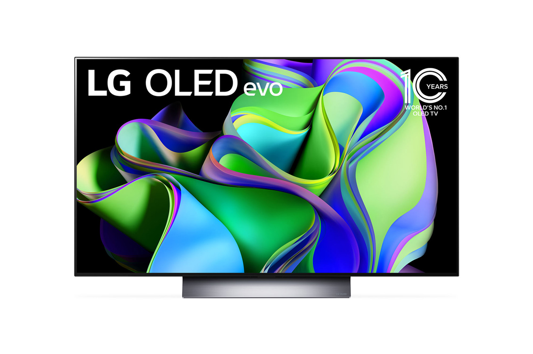 LG 48-дюймовый 4K смарт-телевизор LG OLED evo C3 2023 года, Вид спереди LG OLED evo c эмблемой ?OLED №1 в мире в течение 10 лет?., OLED48C3RLA