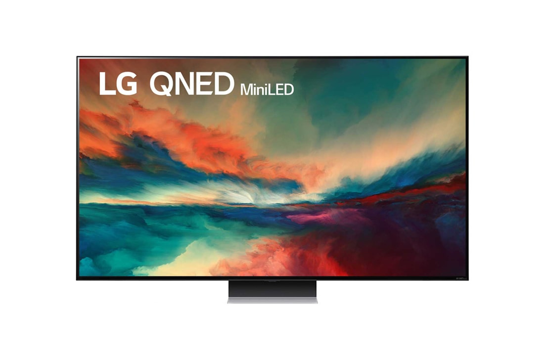 LG 4К смарт-телевизор LG QNED87 Mini LED 65 дюймов, 2023, Вид телевизора LG QNED спереди с изображением на экране и логотипом продукта, 65QNED876RA