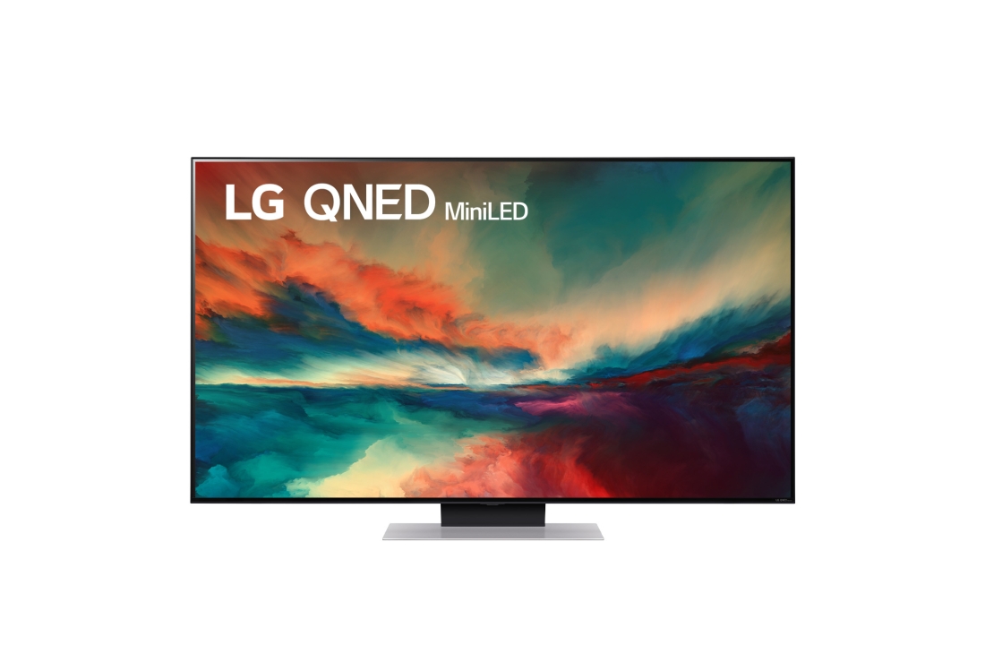LG 4К смарт-телевизор LG QNED87 Mini LED 55 дюймов, 2023, Вид телевизора LG QNED спереди с изображением на экране и логотипом продукта, 55QNED876RA