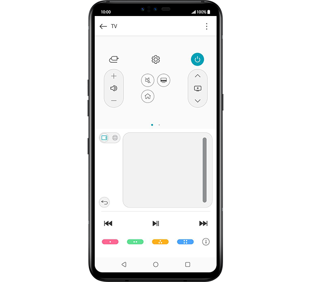 Пользовательский интерфейс приложение LG ThinQ, отображающий панель управления телевизором.